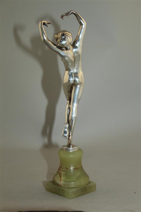 An Art Deco silvered bronze figure of a nude female dancer, probably by Josef Lorenzl, 9.5in.